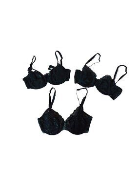 Black Lace Bra Bundle Women Size 36DD 3 Pieces Romantic Bali Gilligan & Omalley